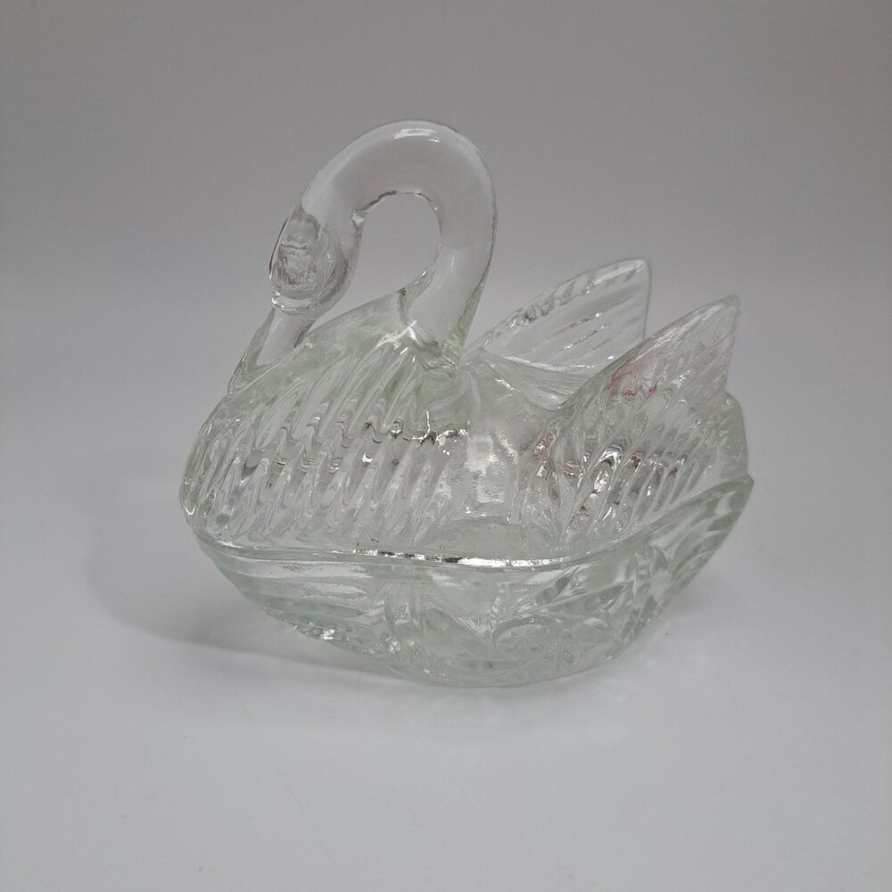 Crystal Glass Swan Figurine Trinket Holder 5" Tall Elegant Decorative Piece